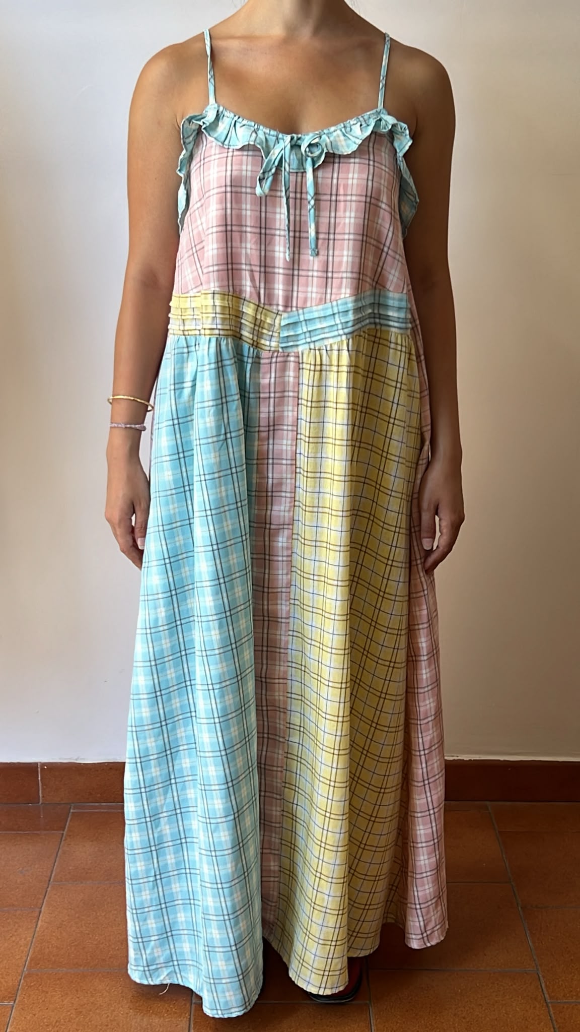 Patchwork Plaid Maxi Dress