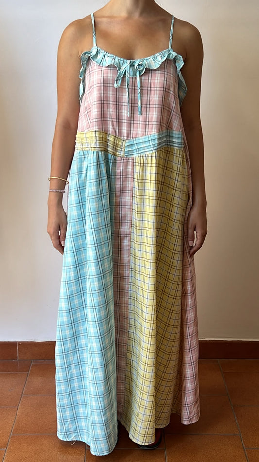 Patchwork Plaid Maxi Dress